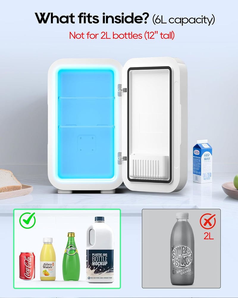 BEICHEN Mini Fridge,6 Liter / 8 Can Small Fridge for Bedroom, Car, Office & Dorm, 110V AC/DC Portable Thermoelectric Cooler & Warmer for Skincare, Food, Drinks, White - Image 5